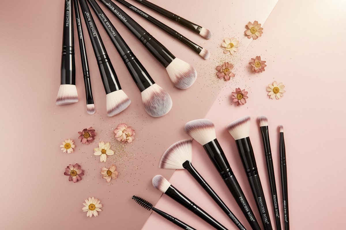 18pc Brush Set Rose Gold Flatlay