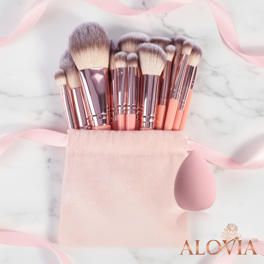 Alovia™ Pink Brush Set - Flat Lay